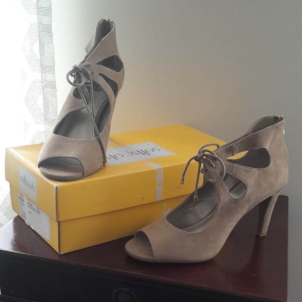 Sole Society Tan Heels with Lace-Up Design